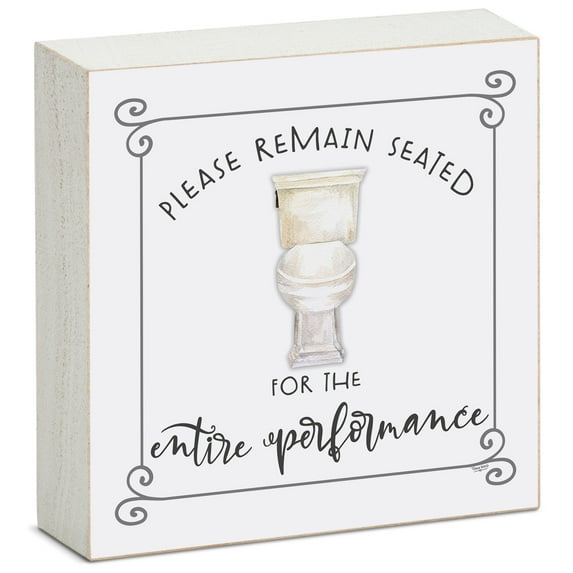 CounterArt "Please Remain Seated" Artistic Freestanding Solid Wood Block Sign 3.75” Square