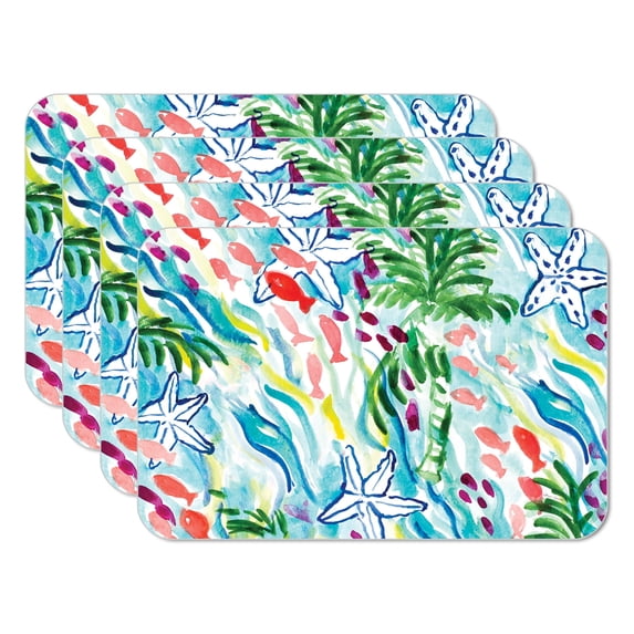 CounterArt Poinsettia Garden 4-Pack Reversible Plastic Tabletop Placemats