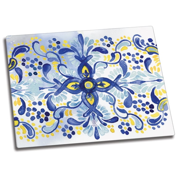 CounterArt Portugal Tile Pattern 3mm Tempered Glass Cutting Board 12" x 15"