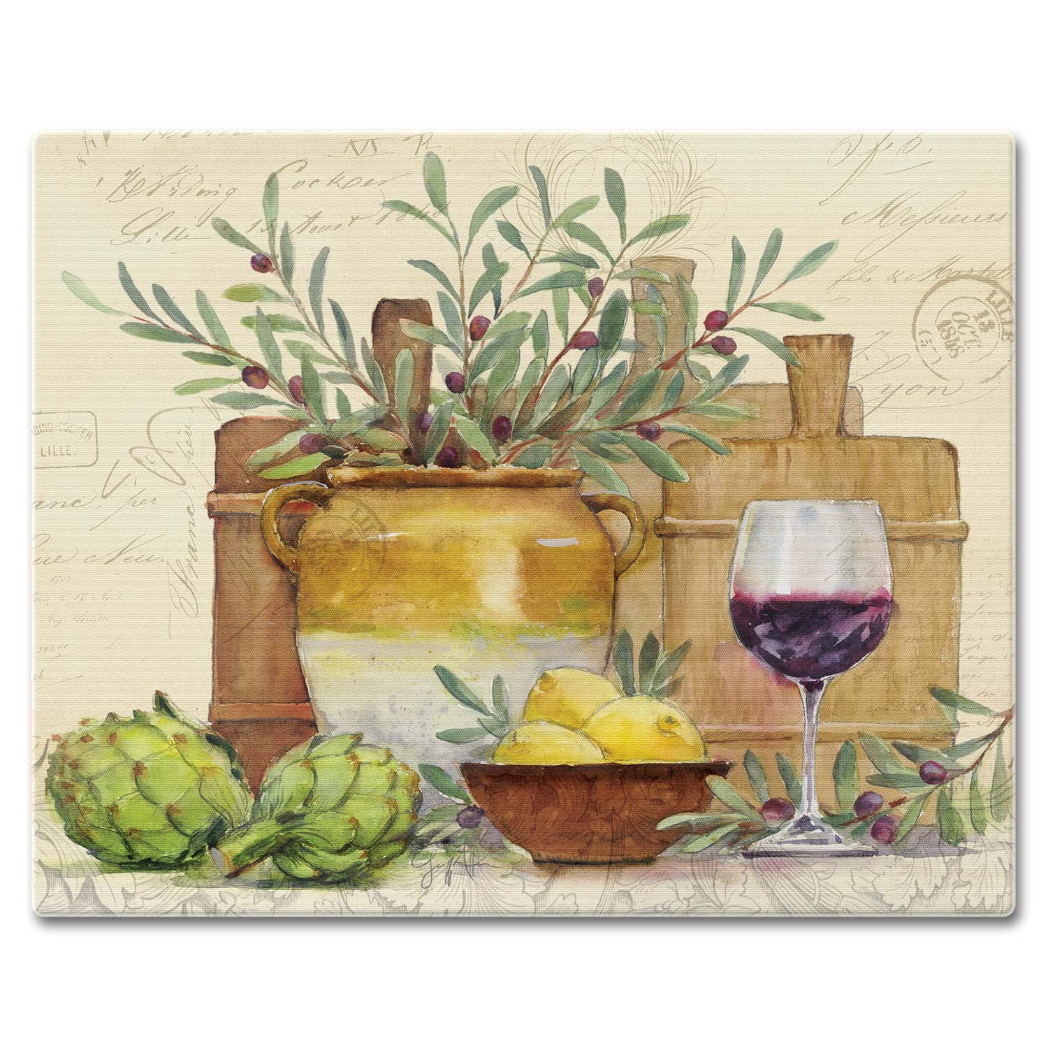 Rustic Wine Tempered Glass Cutting Board with Non-Slip Feet