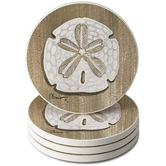 CounterArt "Sand Dollar" Single Image Absorbent Stone Round Coaster 4 Pack