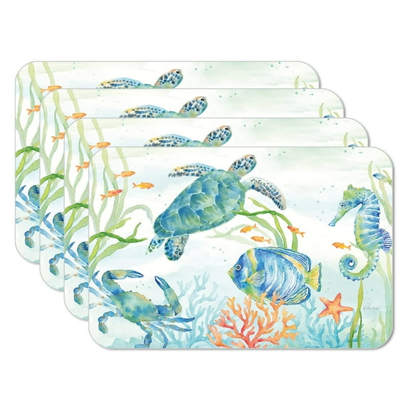 CounterArt "Sea Life Serenade" 4 Pack Reversible Flexible Plastic Tabletop Placemats