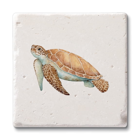 CounterArt Sea Turtle Natural Absorbent Shell Stone Coaster 4-Pack