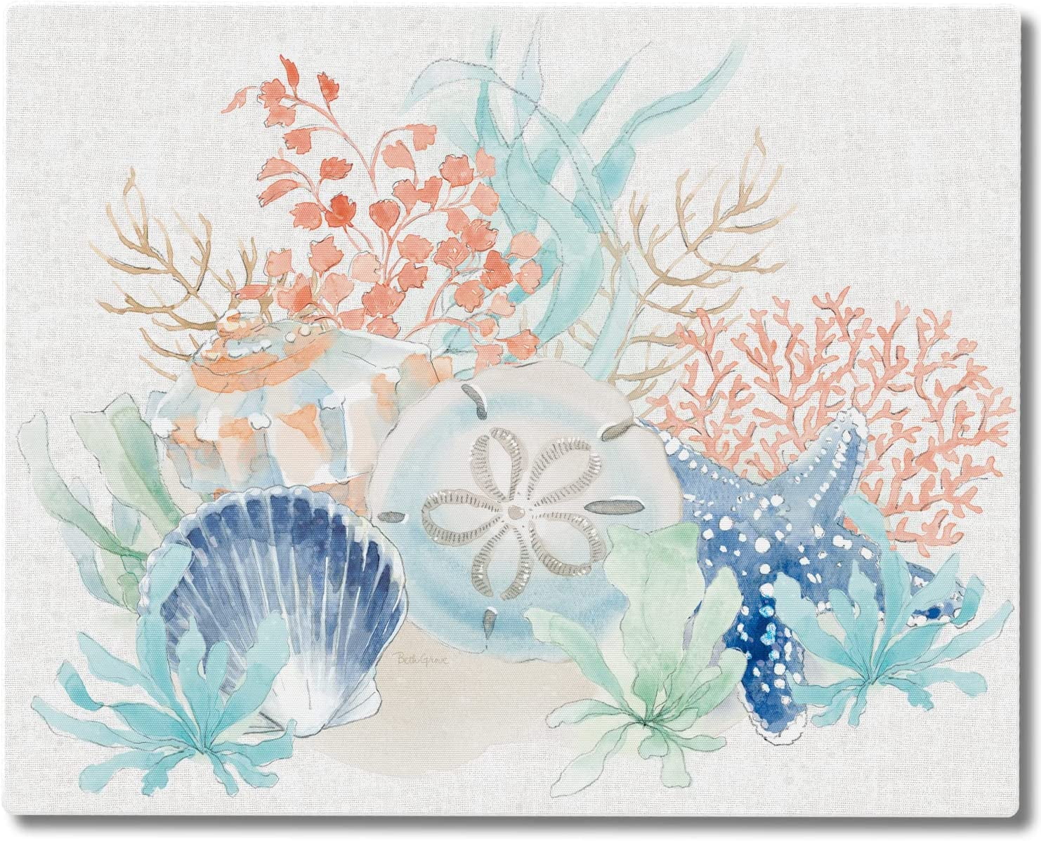 Seaside Coral and Shells Tempered Glass Cutting Board