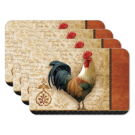 CounterArt "Rooster" 4-Pack Reversible Flexible Plastic Tabletop Placemats