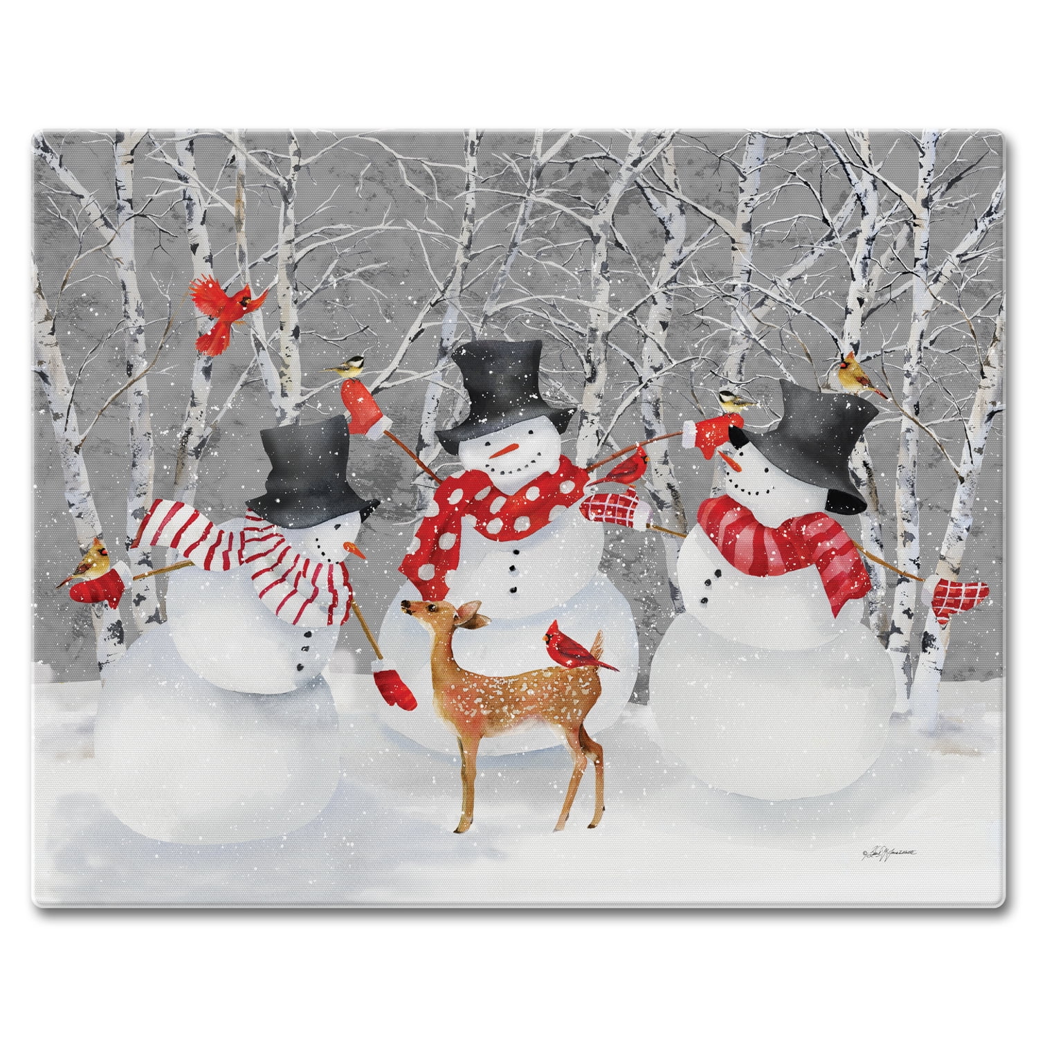 Snow Day Rectangular Tempered Glass Cutting Board with Non-Slip Feet