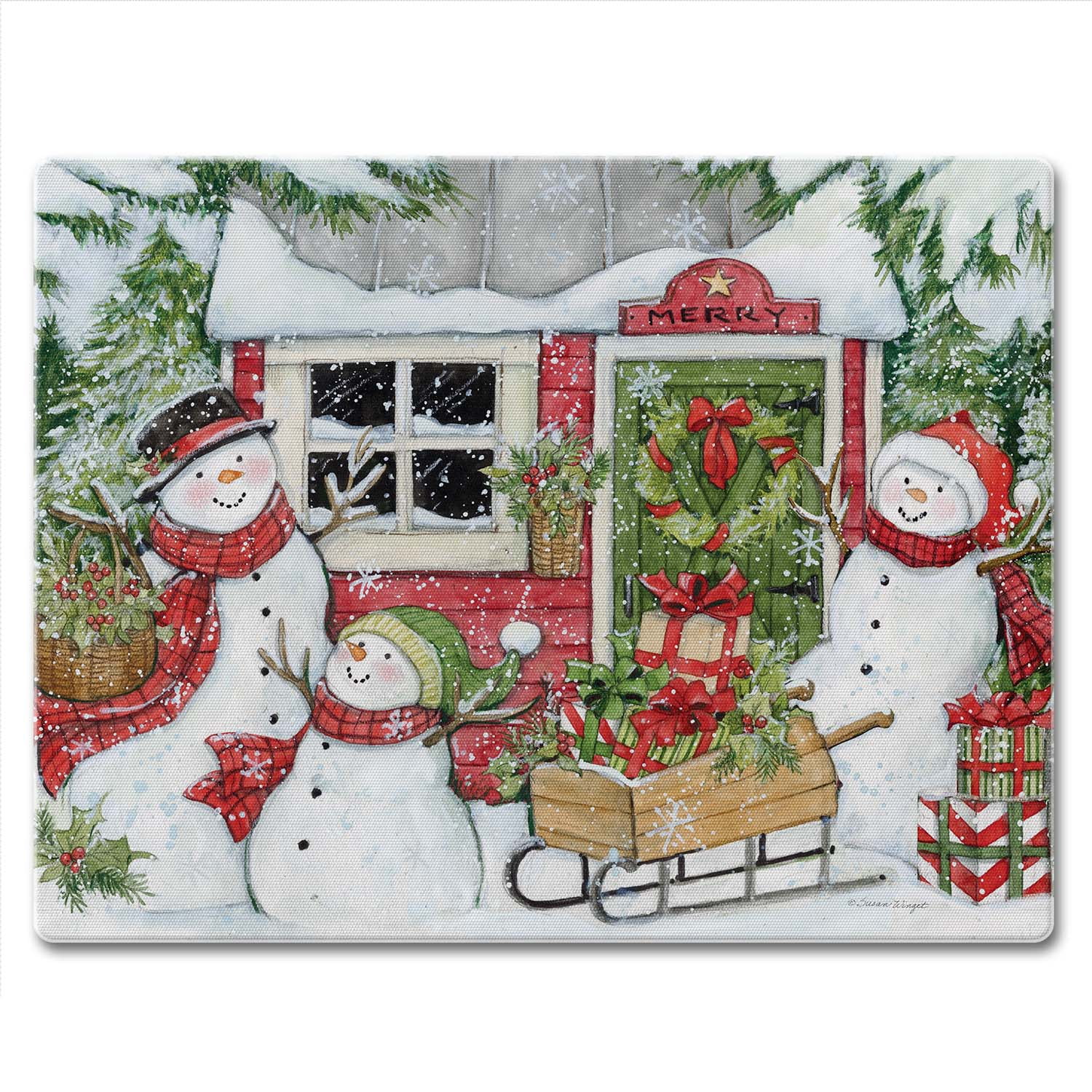 Snowman's Farmhouse Rectangular Tempered Glass Cutting Board