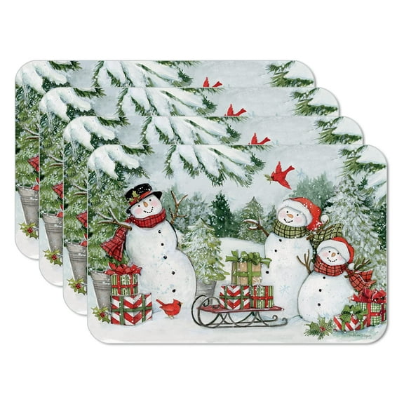 CounterArt "Snowman's Farmhouse" 4-Pack Reversible Flexible Plastic Tabletop Placemats
