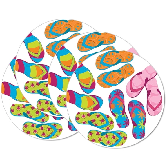 CounterArt Summer Flip Flops 4-Pack Round Reversible Tabletop Placemats