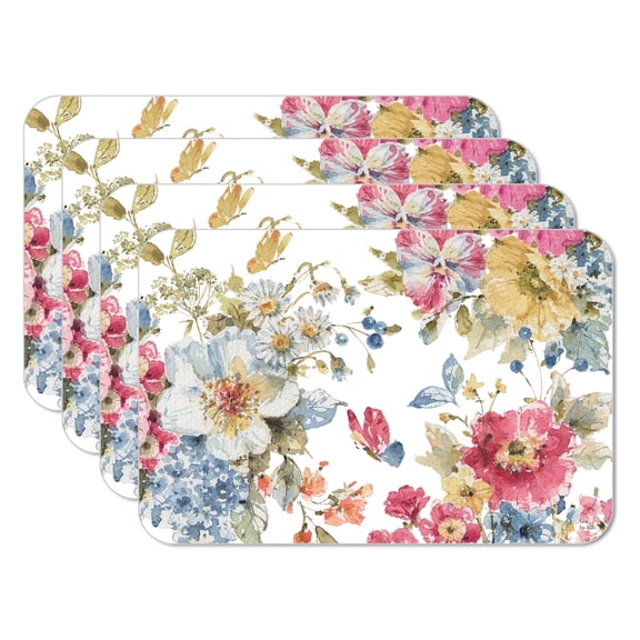 CounterArt Summer Garden Reversible Easy Care Plastic Tabletop Placemat 4-Pack
