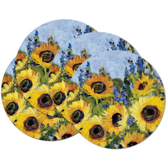 CounterArt "Sunflowers Gallery" 4-Pack Round Reversible Tabletop Placemats