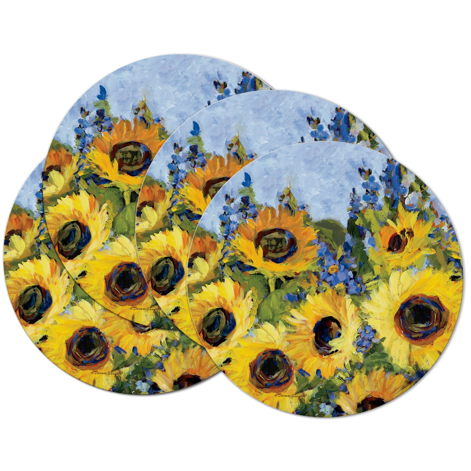 CounterArt "Sunflowers Gallery" 4Pack Round Reversible Tabletop Placemats