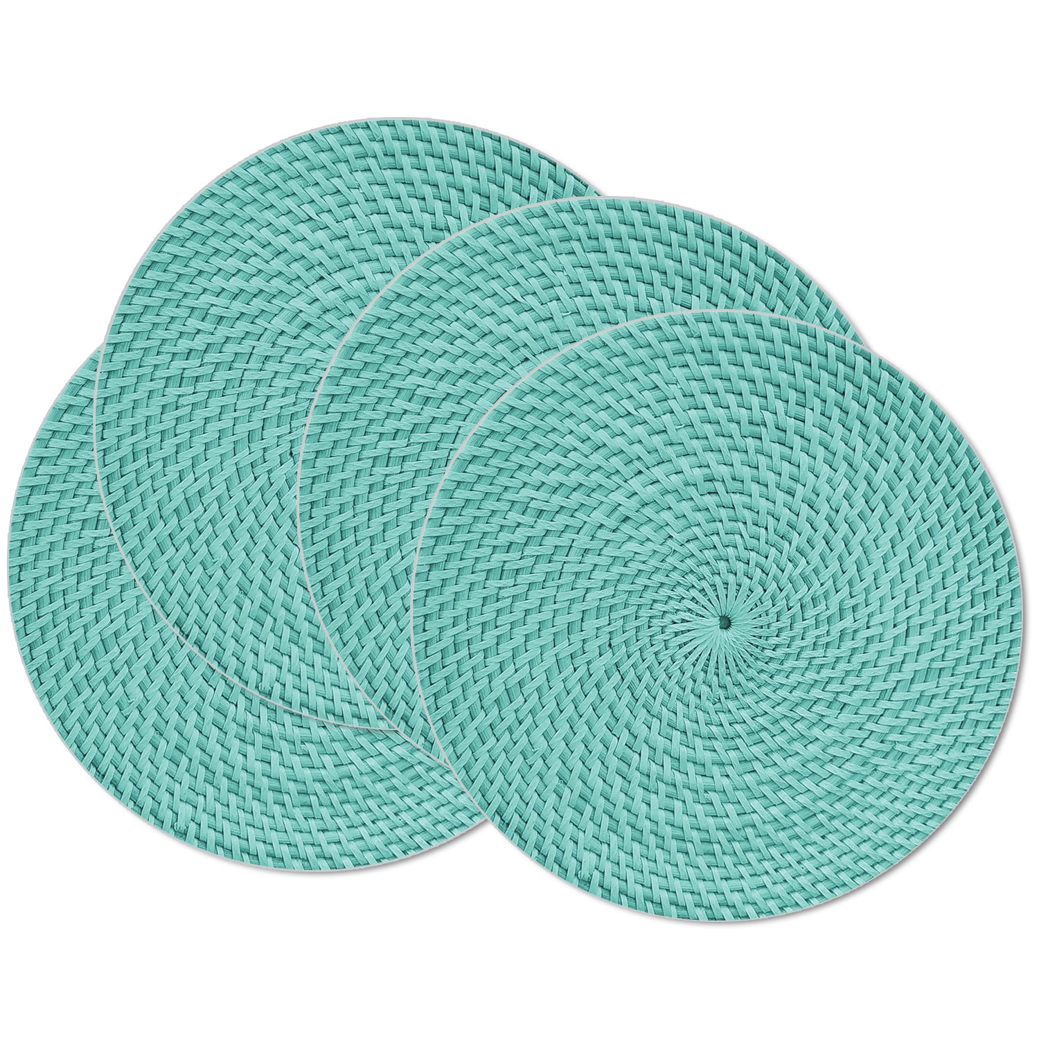 Teal and Beige Reversible Round Plastic Placemats, Set of 4