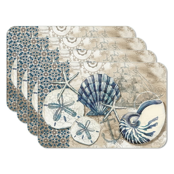 CounterArt "Tide Pool Shells" 4 Pack Reversible Flexible Plastic Tabletop Placemats