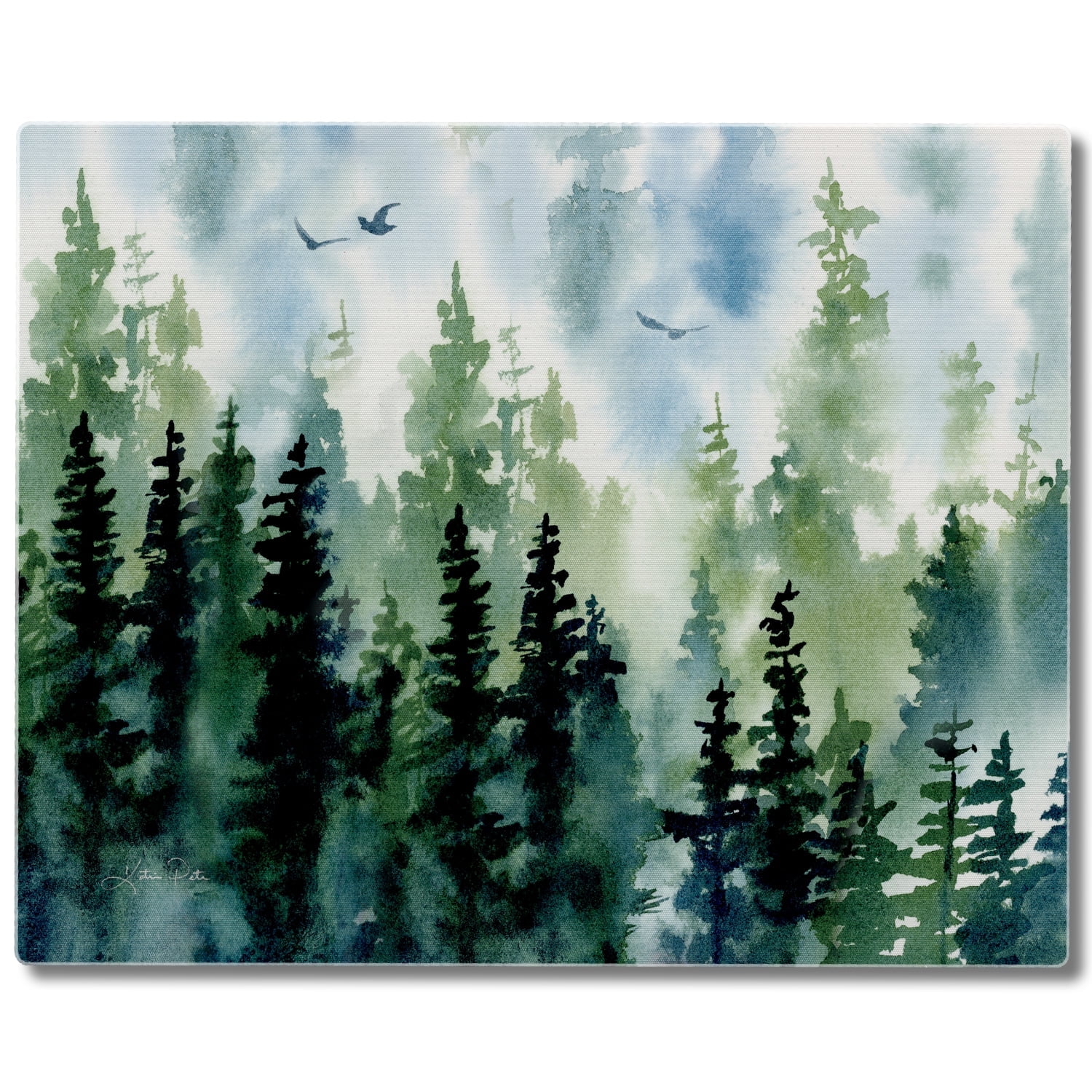 Tree Line Green and Blue Tempered Glass Rectangular Cutting Board
