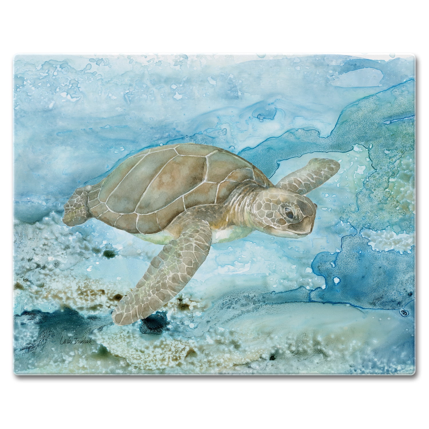 Under Sea Life Tempered Glass Cutting Board with Sea Turtle Design