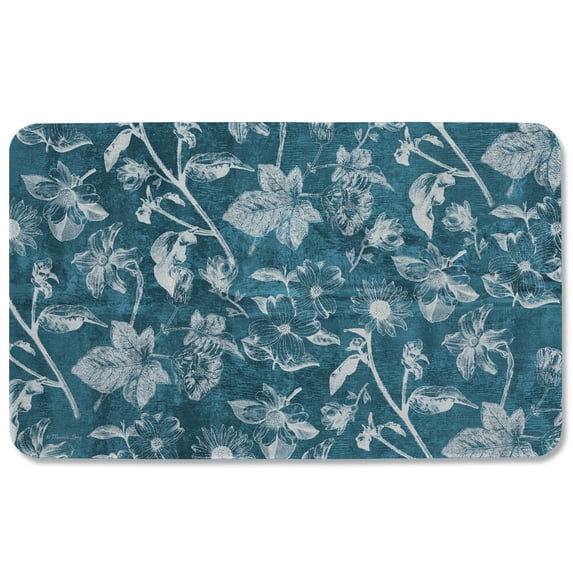CounterArt "Victoria Floral" Decorative Indoor/Outdoor Natural Linen Look Floor Mat 29.5" by 17.75"