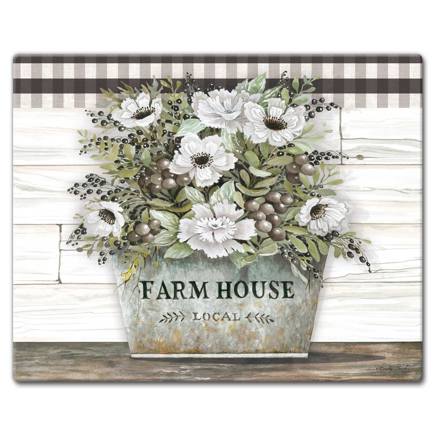 CounterArt "Vintage Farmhouse" 3mm Heat Tolerant Glass Cutting Board 15" by 12"