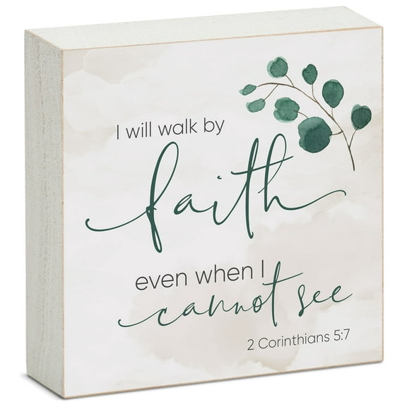 CounterArt "Walk By Faith" Artistic Freestanding Solid Wood Block Sign 3.75" Square