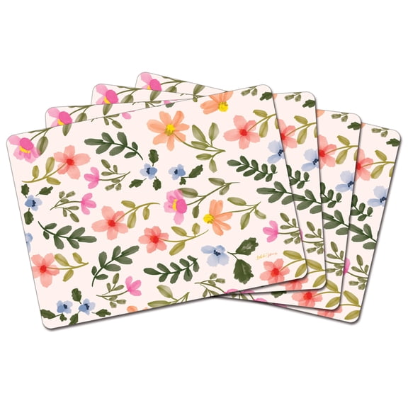 CounterArt Watercolor Florals Premium Boxed Set of Decorative Hardboard Placemats