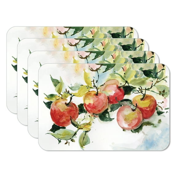 CounterArt "Watercolor Fruit" 4 Pack Reversible Flexible Plastic Tabletop Placemats