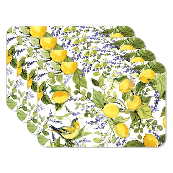 CounterArt "Watercolor Lemons" 4 Pack Reversible Flexible Plastic Tabletop Placemats