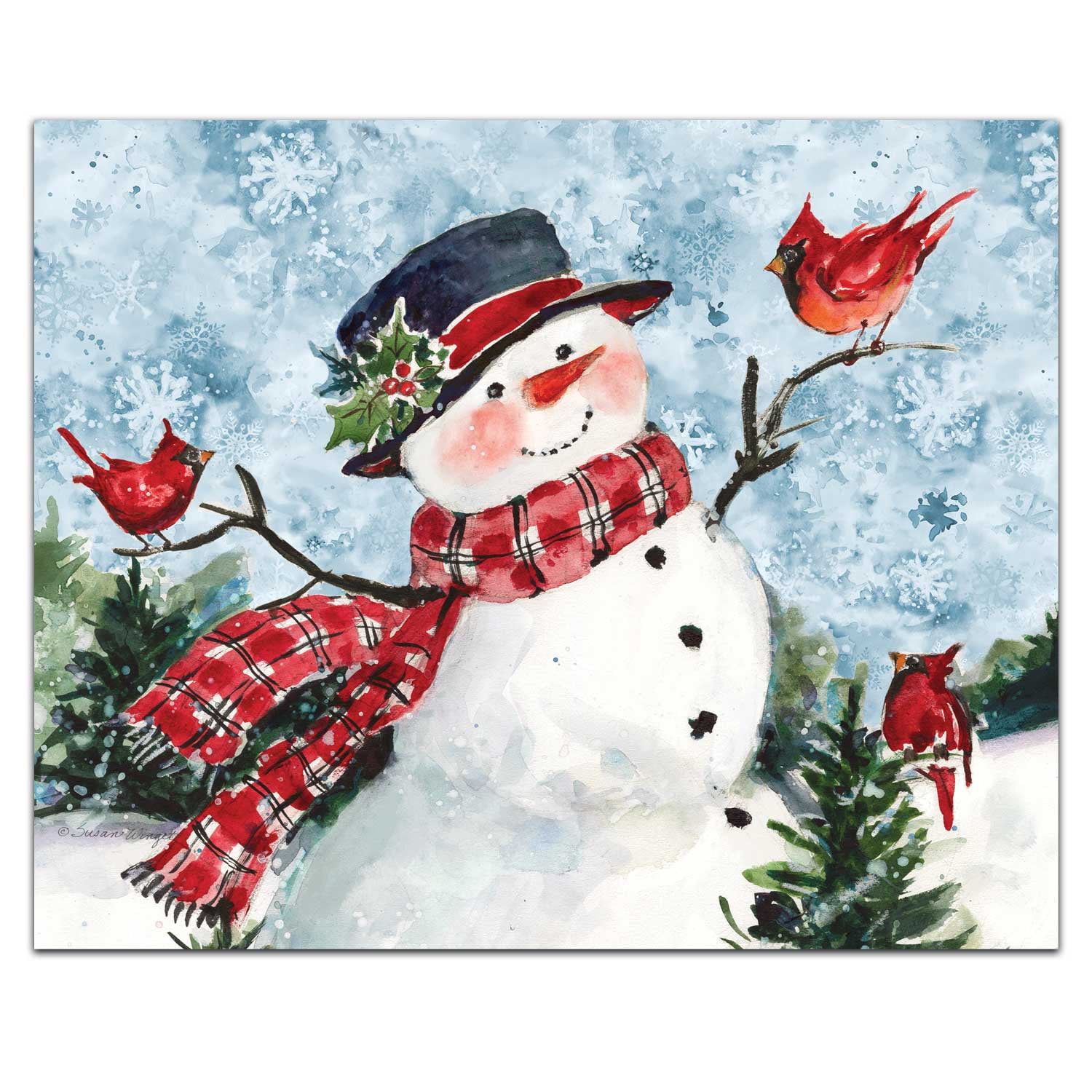 Watercolor Snowman Tempered Glass Cutting Board with Non-Slip Feet