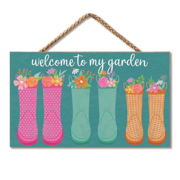 CounterArt Welcome to My Garden Hanging Wood Wall Sign