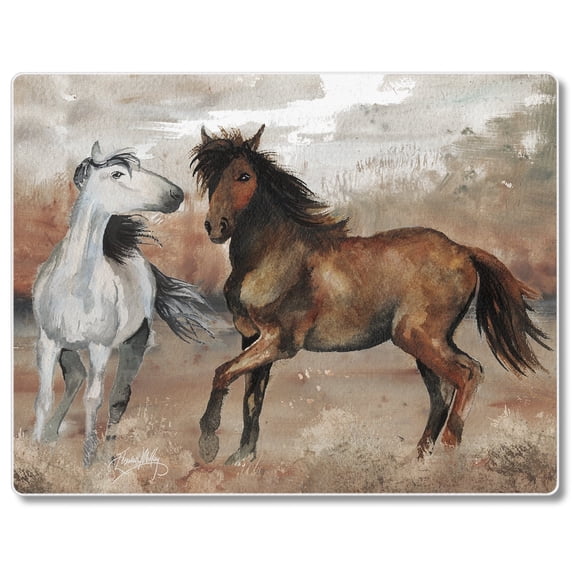 CounterArt Wild Horses Tempered Glass Cutting Board 10" by 8"