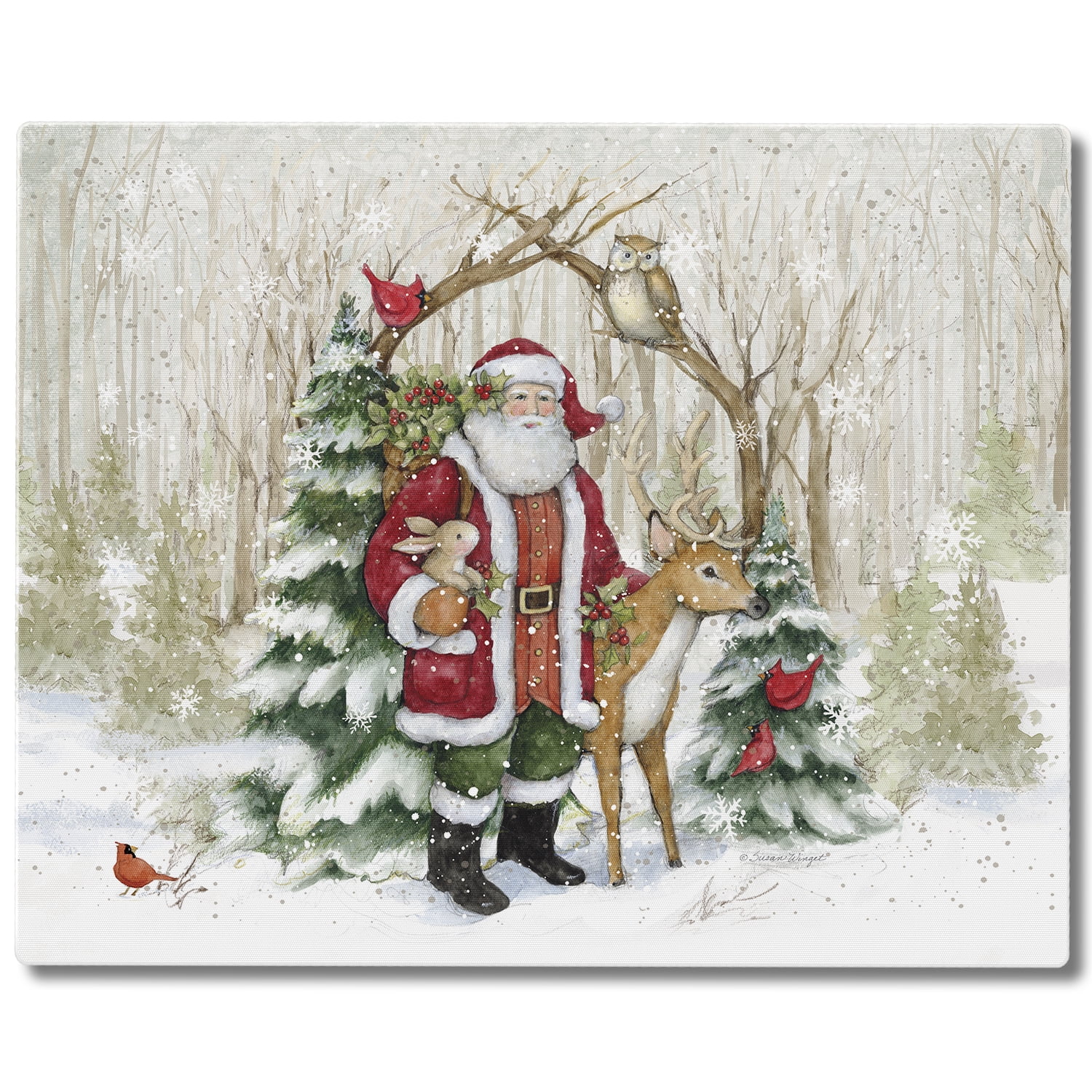 Winter Forest Santa Rectangular Tempered Glass Cutting Board