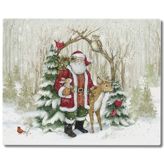 CounterArt "Winter Forest Santa" 3mm Heat Tolerant Glass Cutting Board 15" by 12"