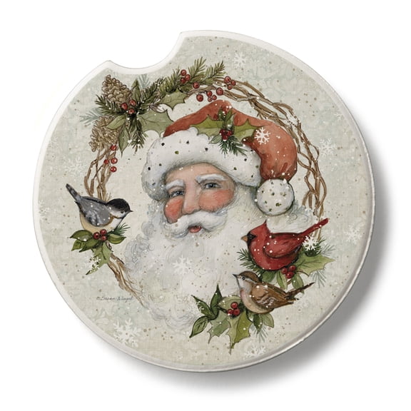 CounterArt "Winter Santa"  1 Pack Absorbent Stone Coaster for Vehicle Cup Holder 2.6 Diameter