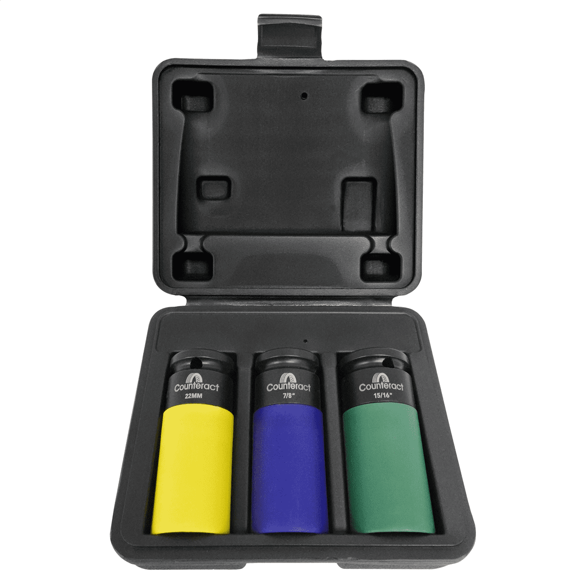 Counteract Auto/LT/Trailer Deep Thin Wall Impact Socket - 1/2" Drive - 3pc Set - 22mm, 7/8", 15/16"