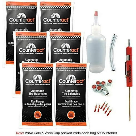 Counteract DIYDK-6 Do It Yourself Tire/Wheel Balancing Beads Dually Kit - Light Duty Truck Tires, (6) 6oz DIY Bead Bags, (6) Valve Caps and Cores, (1) Core Remover, Injector Bottle