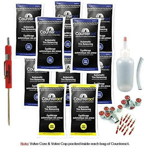 Counteract DIYK-1012 Do It Yourself Tire/Wheel Balancing Beads Semi Kit - Semi Trailer Truck Tires, (2) 10oz (8) 12oz DIY Bead Bags, (10) Valve Caps and Cores, (1) Core Remover, Injector Bottle