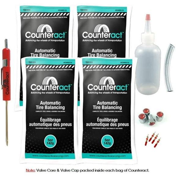 Counteract DIYK-5 Do It Yourself Tire/Wheel Balancing Beads Kit - Off -Road, Light Duty Truck Tires, (4) 5oz DIY Bead Bags, (4) Valve Caps and Cores, (1) Core Remover, Injector Bottle