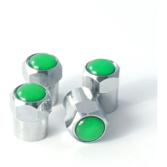 Counteract VCCB-G Copper Tire/Wheel Valve Stem Caps with Green Tips for Cars, Trucks, Motorcycles, ATV, UTV, RV, Dirt Bikes, TPMS Compatible, Air Tight Rubber Seal, Chrome Finish, 4pk