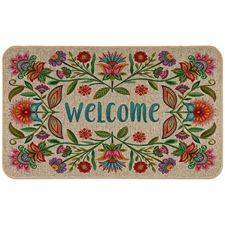 Counterart Bohemian Indoor/Outdoor Natural Linen Look Floor Mat