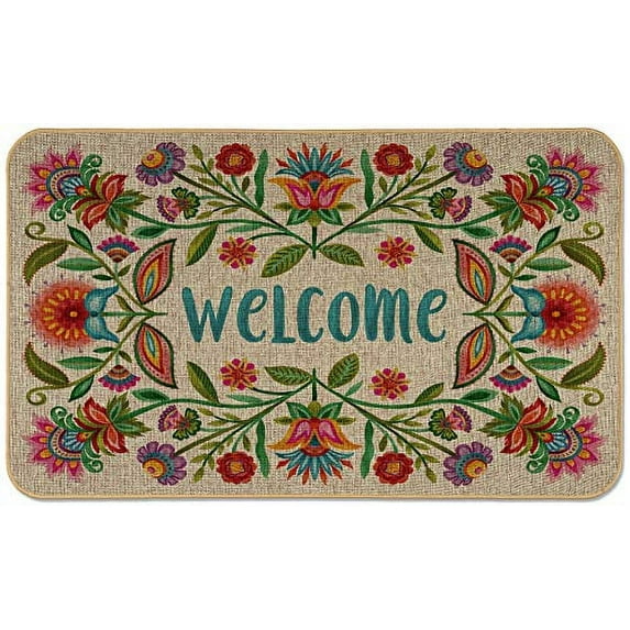 Counterart "Bohemian" Indoor/Outdoor Linen Look Welcome Mat