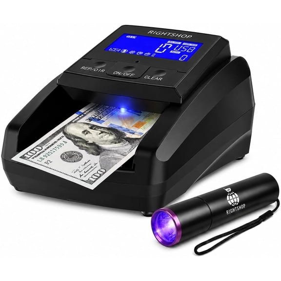 Counterfeit Bill Detector Machine with UV Flashlight, IR MG UV Detection - Fake Bill Checker for USD, EUR & GBP, Cash Value Calculator with Automatic 4-Way Orientation