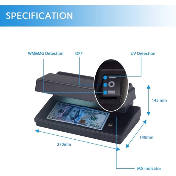 Counterfeit Bill Detector with Powerfull 2 * 6W UV Light, Magnetic Detection and Watermark Detection, Suitable for All Currencies, Credit Cards and IDs, Black$$Office