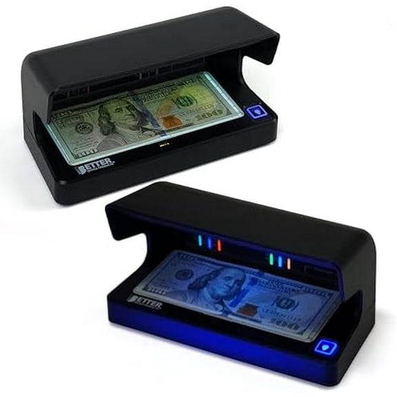 Counterfeit Bill Detector with UV Fluorescent Light, Portable & Compact for All Currencies, Passports, Gov't Issued IDs, Credit Cards, Power Cord & Rechargeable Battery, by
