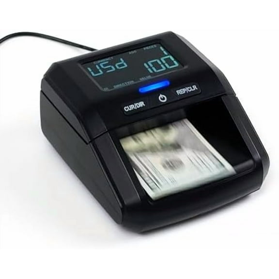 Counterfeit Bill Money Detector Machine with LCD Display, Portable Compact USD/EUR/GBP/MXN, Adding Machine, Total Value & Add Function, Power Cord & Rechargeable Battery, by$$Office