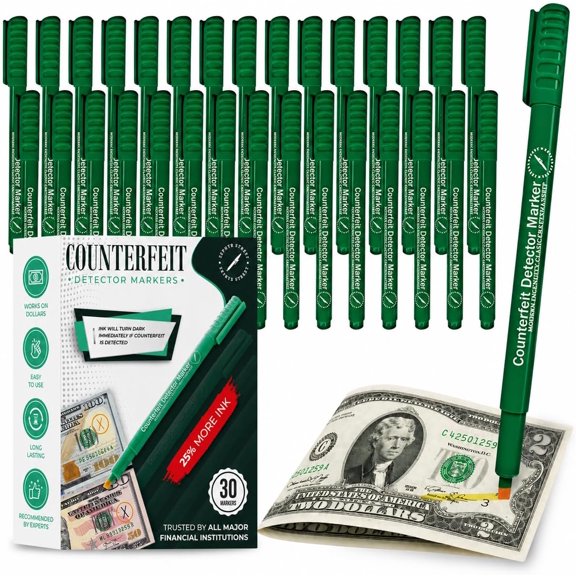 Counterfeit Money Detector Pen - 30 Pack Counterfeit Pen with 25% More Ink, Money Marker Bill Detector Pen for Accurate Currency Validation, Essential Tool for Cash Fraud Prevention