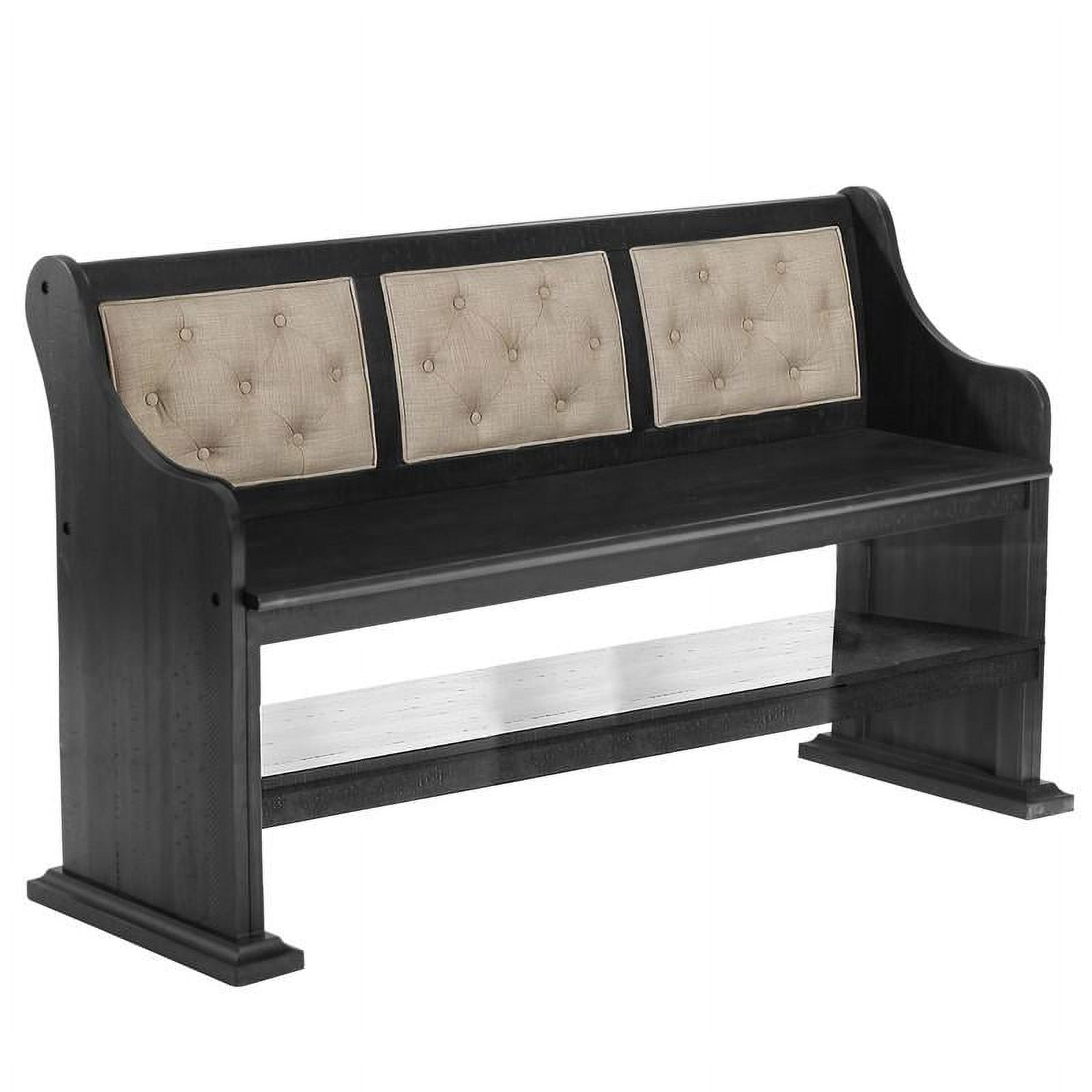 Beige Linen Upholstered High Back Counter Height Dining Bench