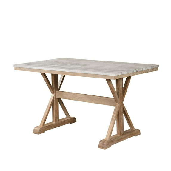 Counterheight Rustic Natural Wood Dining Table with Faux Marble Top