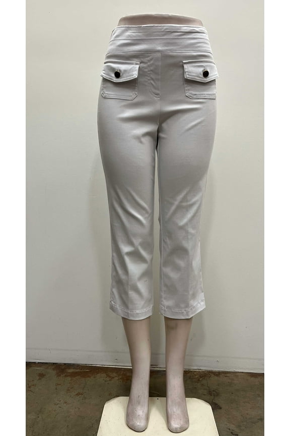 Womens pull on stretch button patch front pockets Crop , White , S
