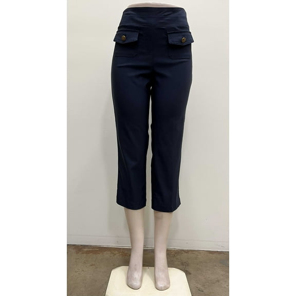 Counterparts Womens pull on stretch button patch front pockets straight Crop , Black , M