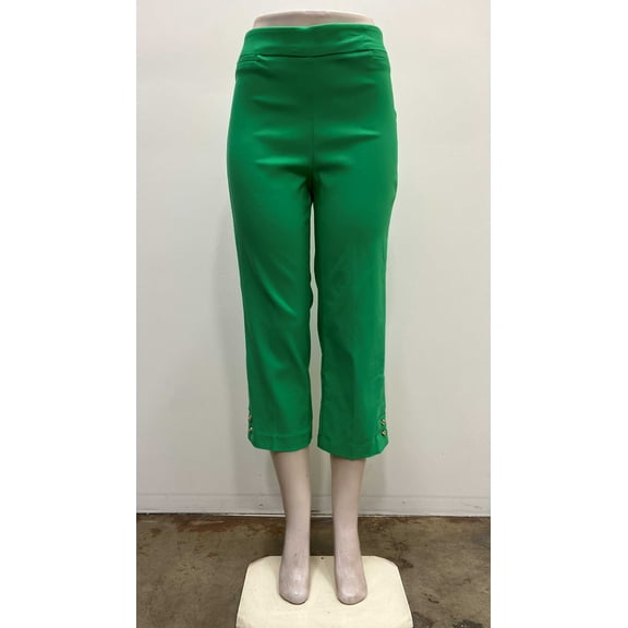 Counterparts Womens pull on stretch faux welt pockets Crop with knot gold buttons on hem , Mint , L