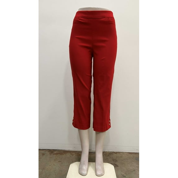 Counterparts Womens pull on stretch faux welt pockets Crop with knot gold buttons on hem , Red , S